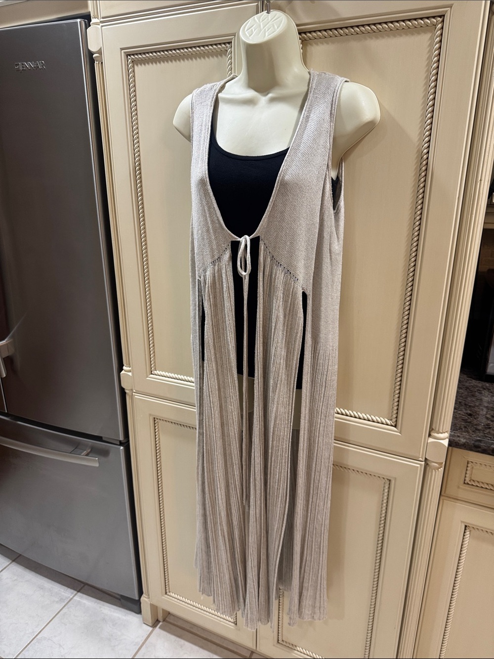 Free People Sand Color Knit Duster Vest Size XS